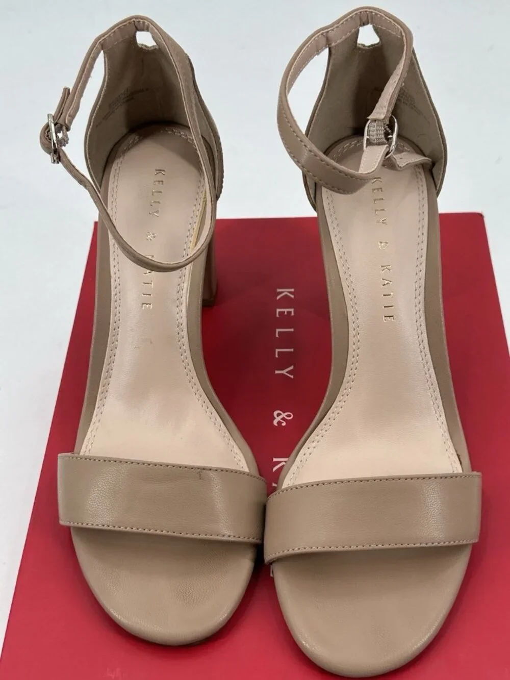 Kelly & Katie Hailee Sandal Taupe Block Heel Shoe  Ankle Strap Size 6.5M